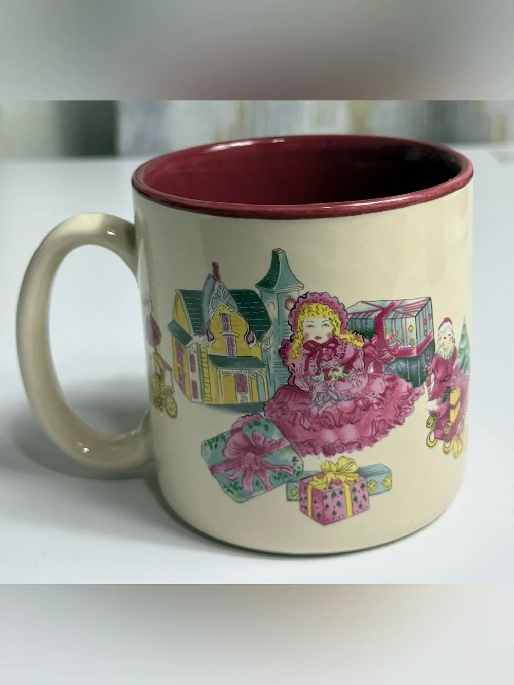 Vintage Creative Concepts Cream and Burgundy Carousel Horse Ceramic Mug